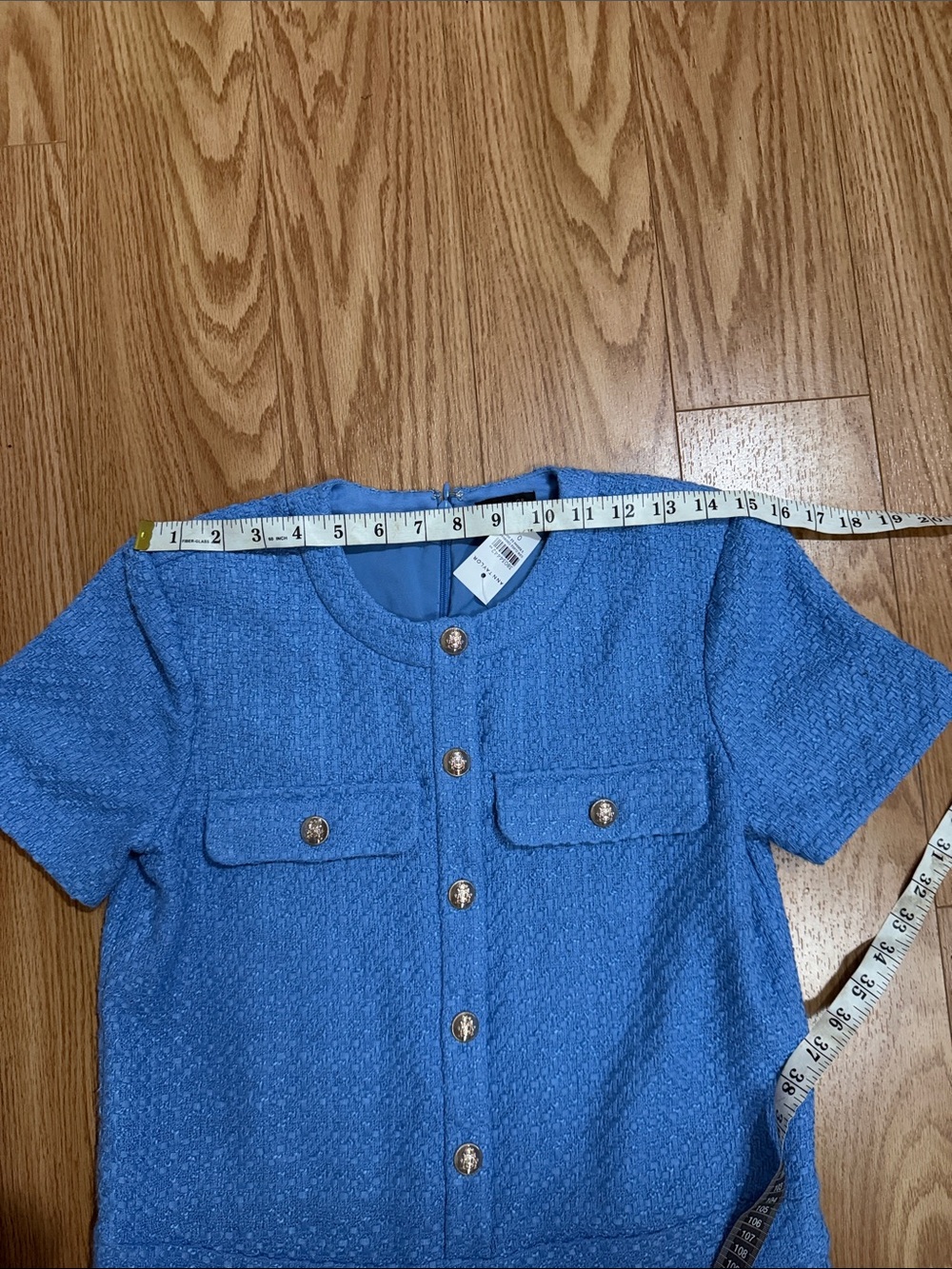 Ann Taylor Tweed Flare Dress in Blue Skies. - Picture 11 of 14